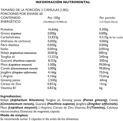 Suplemento alimenticio | Shilajit autentico puro | Del himalaya | 180 cápsulas