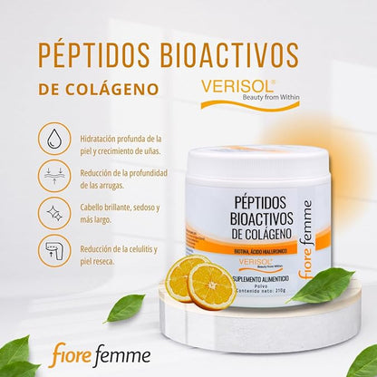 Péptidos Bioactivos de colágeno | 210g | Polvo de colágeno | Biotina + Ácido Hialuronico | Verisol